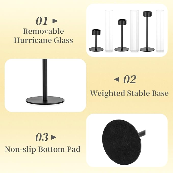 Hewory Black Taper Candle Holders: Candlestick Holders Set of 6 Hurricane Glass Tall Candle Holder for Candlesticks Candle Sticks Holder Decor for Table Centerpiece Wedding Party Christmas Decorations