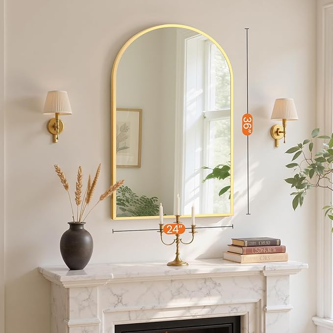 Sweetcrispy 24"x36.5" Arched Gold Bathroom Mirrors for Wall, Bathroom Mirrors for Over Sink, Wall Decor for Bathroom, Entryway, Bedroom, Vanity