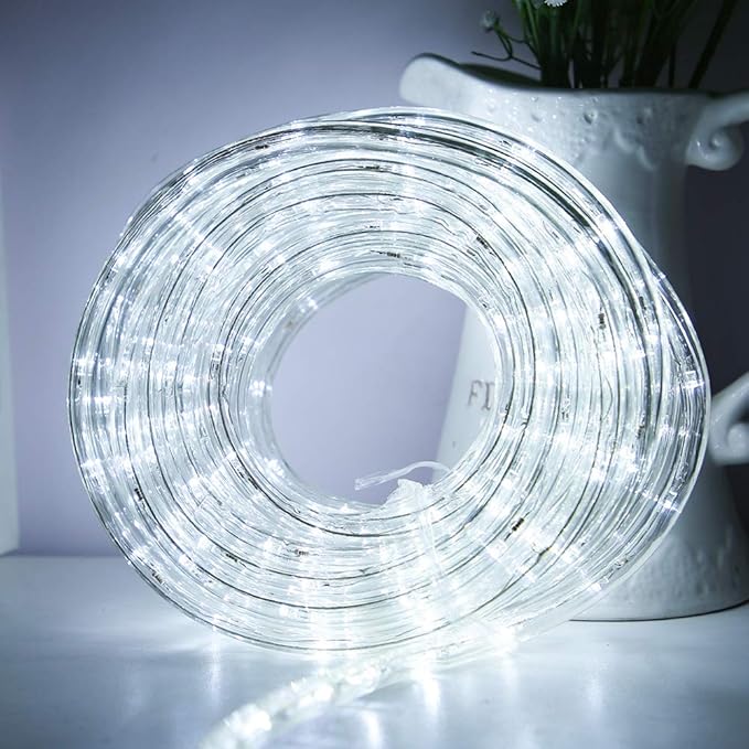 33ft LED Rope Lights, 110V 2 Wire Connectable Christmas Rope Lights Outdoor,240 LED Waterproof Indoor Outdoor White Rope Lights for Outside, Deck, Patio, Pool, Landscape Lighting (Daylight White)