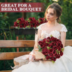 Zeyune 8 Pack 12 Inch Wedding Bouquets for Bride Bridesmaid Burgundy Artificial Rose Bouquet Fake Silk Roses Flowers Bunches Bulk for Home Office Garden Parties Decoration