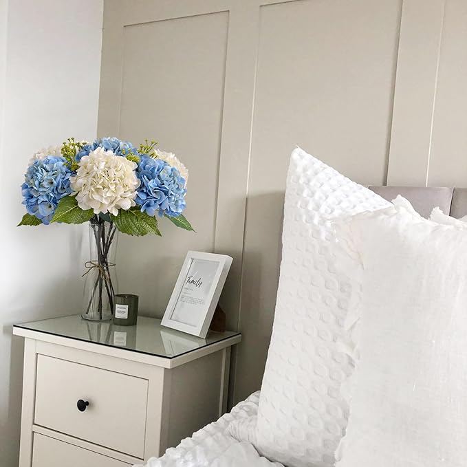 4PCS White/Cream Hydrangea Artificial Flowers, 21" Lifelike Latex Silk Real Touch Faux Hydrangea Flowers, Artificial Hydrangeas Bouquet for Wedding Centerpieces Tables Party Home