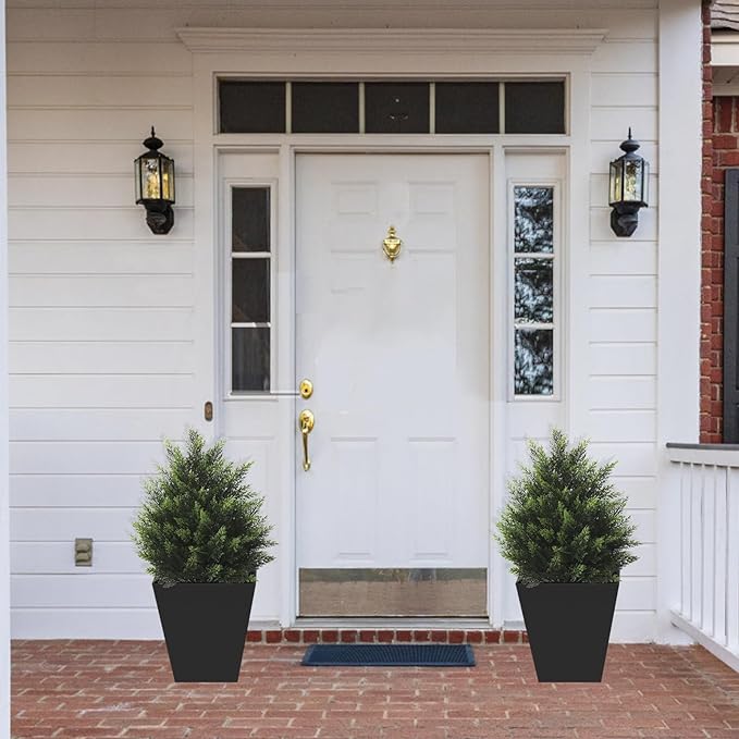 2FT Artificial Cedar Topiary Tree Lifelike Faux Cedar Pines Christmas Trees UV Rated Faux Shrubs Everygreen Plants for Front Porch Outdoor Decor Set of 2