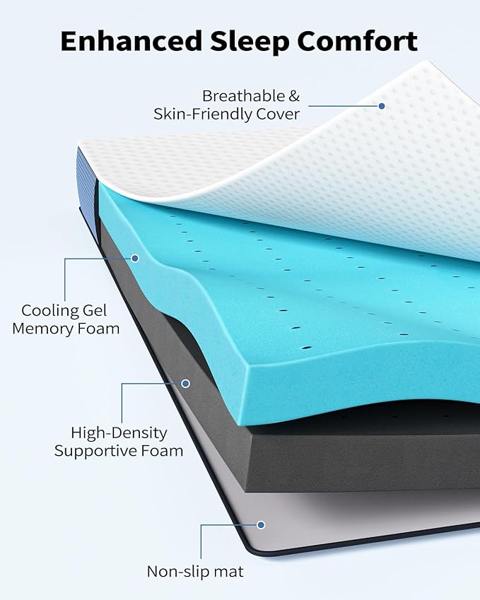 PERLECARE 4 Inch Firm Mattress Topper Queen, Cooling Gel-Infused & Bamboo Charcoal Memory Foam Bed Topper for Pressure Relief, High-Density Mattress Pad with Removable Cover, CertiPUR-US Certified