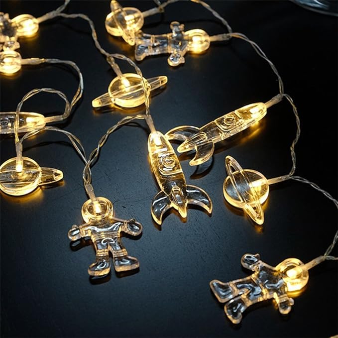 50 LED Children's Room LED String Light Astronaut Spaceship Rocket Pendants Holiday Party Lights Wall Window Nursery or Kids room Decor Wedding Around the Garden Party Patio Christmas (Warm White)