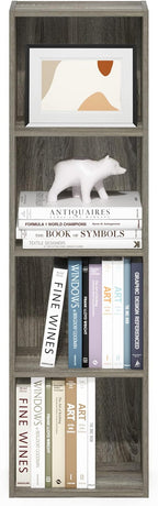 Furinno PASIR Book Shelf, 4-Tier Modern Bookshelf, Open Shelves Bookcase 9" x 12" x 42", for Living Room, Bedroom, Home Office, French Oak
