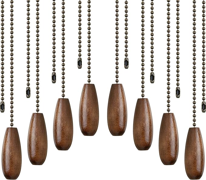 8 Pieces Ceiling Fan Pull Chains Extender Wooden Pendant Pull Chain Extension for Ceiling Light Lamp Fan(Walnut Color)