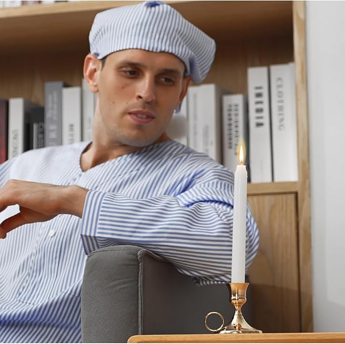 Toulite 4 Pcs Men's Pajama Set Includes Men's Nightshirt Night Sleeping Cap Candle Holder and Candle for Halloween Christmas(2x-large)