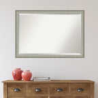 Amanti Art Silver Bathroom Mirror for Over Sink, 27x39 Elegant Brushed Pewter Narrow Rectangle Vanity Mirror, Large Casual Frame, Hangs Horizonally and Vertically, Bathroom Wall Decor, Beveled Edge