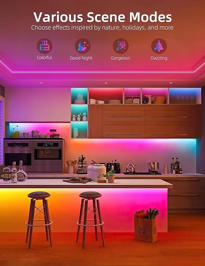 Lamomo Led Strip Lights, 16.4Ft RGB Neon Led Lights for Bedroom, 12v App Control Music Sync Color Changing Rope Light, Waterproof Flex Neon Sign for Indoor Decor（Without Power Adapter）