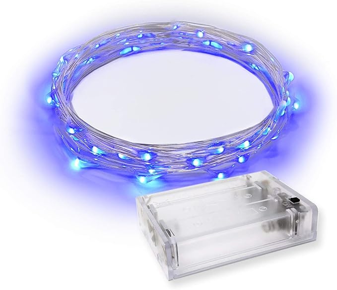 30 LEDs Blue Color String Lights Silver Wire Indoor and Outdoor 9.5 Feet Firefly Starry Fairy Lights Battery Powered for DIY, Christmas, Holidays, Party, Bedroom and Centerpieces