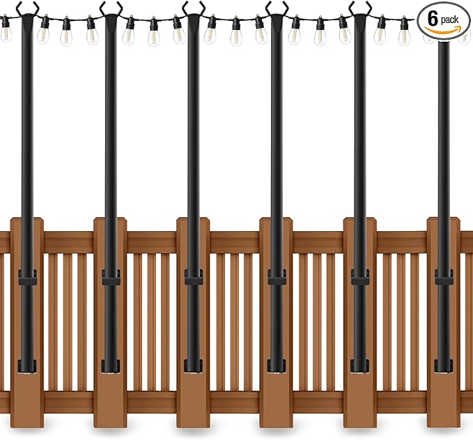6 Pack 5Ft String Light Poles,Outside String Lights,Outdoor Light Poles,Metal Poles Stand for Patio,Backyard,Deck