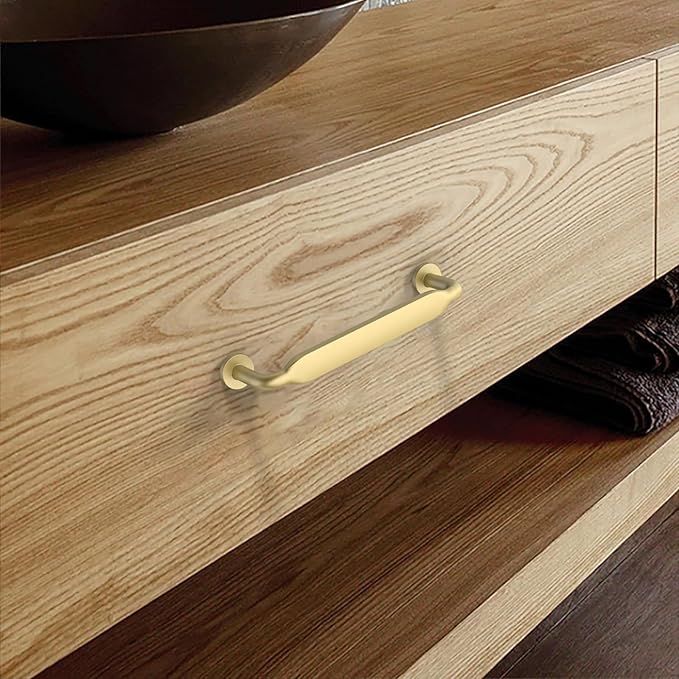 Asidrama 10 Pack 3.75 Inch(96mm) Brushed Gold Kitchen Cabinet Handles, Cabinet Pulls Kitchen Cabinet Hardware for Cupboard Drawer Pulls