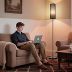 FRIDEKO HOME Floor Lamp with Black Shade, Simple Design with Foot Pedal Switch, Small Tall Lamps for Living Room Bedroom Office, Corner Floor Stand Light with Black Pole Lamp (No Bulb/No Remote)