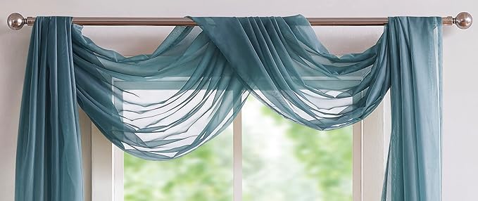 Warm Home Designs Extra Long Dusty Blue Sheer Window Scarf. Valance Scarves are 54 X 216 Inches. Great As Wedding Arch Draping Fabric, Bed Canopy Or for Decorative Project. AM Dusty Blue 216"