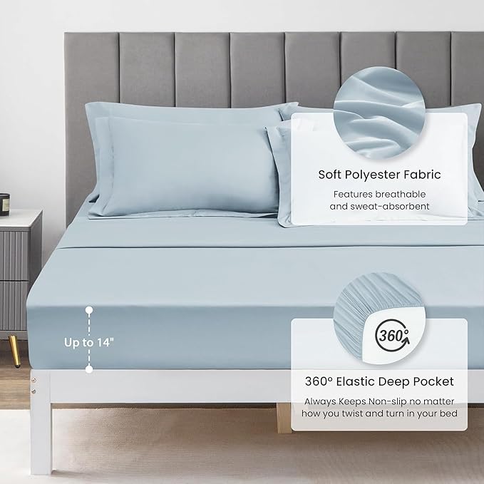Love's cabin Full Comforter Set Light Blue, 7 Pieces Full Bed in a Bag, All Season Bedding Sets with 1 Comforter, 1 Flat Sheet, 1 Fitted Sheet, 2 Pillowcase and 2 Pillow Sham