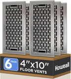 4x10 Inches 6 Pack Heavy Duty Walkable Floor Register - Easy Adjust Air Supply Lever Decorative Floor Vent Covers, Boston Design Vent Covers for Home - Satin Nickel