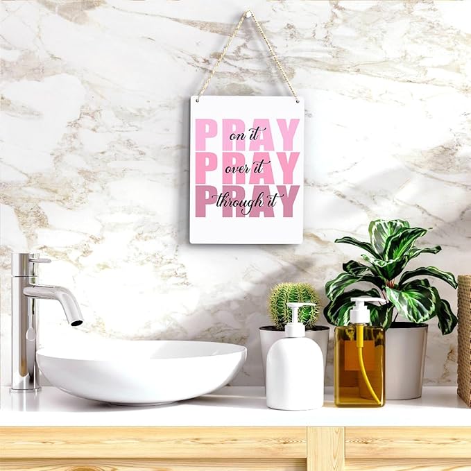 Pink Wall Decor Bible Verse Wall Art Christian Gifts for Women Room Decor for Women Girls Room Decoration Office Wall Decoration for Woman Bedroom Decor for Teen Girls Inspirational Decoration Pray Over It Wall Art