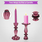 Glass Candle Holders, 2PCS Wide Base Candlestick Holder Decorative Candle Stand Table Centerpieces for Halloween Christmas Wedding Birthday Party, Dark Purple
