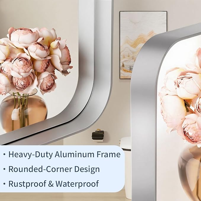 24×32 Silver Bathroom Mirror for Over Sink - Rectangular Bathroom Mirrors with Tempered Glass & Aluminum Frame, for Restroom Vanity, Entryway, Bedroom, Horizontal/Vertical, Rounded Corners