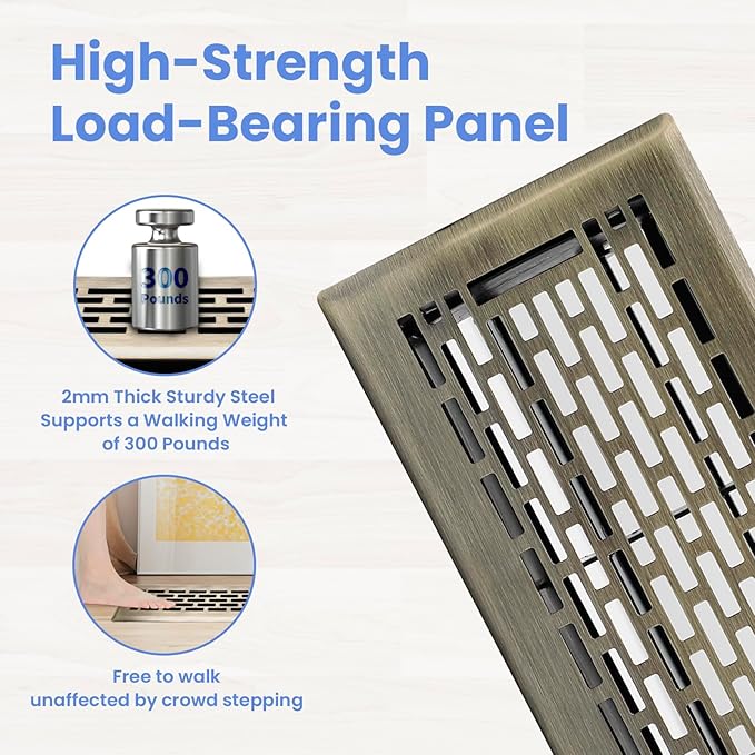 4x8 Inches 2 Pack Heavy Duty Walkable Floor Register - Easy Adjust Air Supply Lever Decorative Floor Vent Covers, Boston Design Vent Covers for Home - Antique Brass