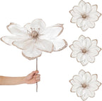 8 Pcs Large Christmas Flower Magnolia Flowers Christmas Tree Decoration Artificial Poinsettia Stems Velvet Xmas Ornaments for Xmas Tree Table Decor(White,16 Inch)