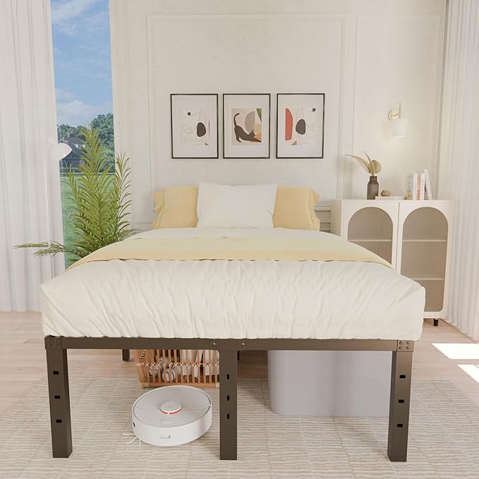 ALDRICH 18 Inch Metal King Size Bed Frame - Black Basic Steel Slats Platform, Easy Assembly Heavy Duty Noise Free Bedframes, No Box Spring Needed