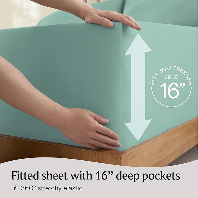 LuxClub 5 PC Split King Sheet Set Bed Sheets Deep Pockets Wrinkle Free Cooling Sheets Machine Washable Hotel Bedding Silky Soft - Light Teal Split King