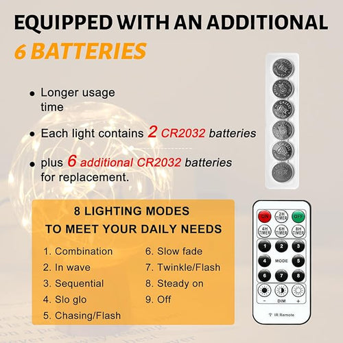 6PCS Fairy Lights Battery Powered with Remote, 7ft 20LEDs Warm White Twinkle Mini Lights with Timer, Waterproof Small Silver Wire Firefly Starry for DIY Wedding Party Christmas