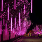 Aukora Purple Outdoor Halloween Lights, UL Plug, 11.8 inch, 8 Tubes, 192 LEDs, Meteor Shower & RainDrop Light, Series-connectable Christmas String Light Outside for Xmas, Tree, Thanksgiving Decoration