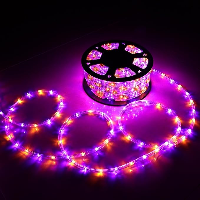 50ft 360 LED Rope Lights Outdoor, Connectable and Flexible Tube Lights with 8 Modes, Waterproof Indoor Outdoor LED Rope Lighting for Deck, Garden, Pool, Patio, Holloween Decorations (Orange & Purple)