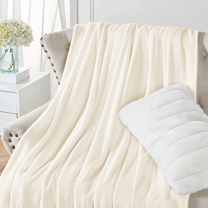 Walensee Fleece Blanket Plush Throw Fuzzy Lightweight (XL-Twin Size 66x90 Cream) Super Soft Microfiber Flannel Blankets for Couch, Bed, Sofa Ultra Luxurious Warm and Cozy for All Seasons