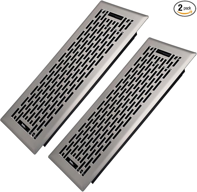4x12 Inches 2 Pack Heavy Duty Walkable Floor Register - Easy Adjust Air Supply Lever Decorative Floor Vent Covers - Boston Design Vent Covers for Home - Satin Nickel