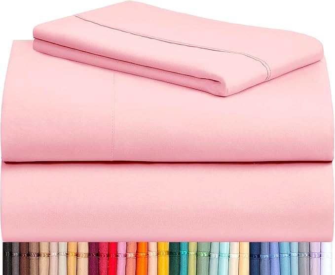 LuxClub 3 PC Sheet Set Bed Sheets Deep Pockets 16" Eco Friendly Wrinkle Free Cooling Machine Washable Hotel Bedding Silky Soft - Baby Pink Twin