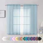 Aiyufeng 2 Pack: Basic Sky Blue Sheer Curtain Drapes 54 Inch Length 2 Panels for Living Room, Light Filtering Voile Drapes for Bedroom, Patio, Sliding Door, Each 42" W x 54" L