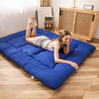 MAXYOYO Japanese Floor Mattress Futon Mattress, Thicken Sleeping Pad Foldable Roll Up Floor Futon for Adults Tatami Mat Dormitory Bed Lounger, Royal Blue, Twin Size