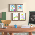 KINLINK 10x12.5 Kids Art Frames Set of 2, Solid Wood Kids Artwork Frames Changeable with Acrylic Front Opening Holds 150 Pictures, Art Frame for Kids Artwork with Mat or without Mat, Brown Wood