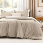Litanika Comforters Khaki Oversized King Size, 3 Pieces Lightweight Solid Bedding Comforter Set, All Season Fluffy Bed Set (120x98In Comforter & 2 Pillowcases)