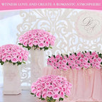 Hananona 50 Artificial Roses in Bulk, Fake Silk Pink Roses Realistic Roses for Wedding Centerpieces Flower Arrangement Home Decor (50, Pink)