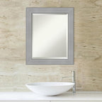 Amanti Art Silver Bathroom Mirror for Over Sink, 24x20 Vista Brushed Nickel Rectangle Vanity Mirror, Small Casual Frame, Hangs Horizonally and Vertically, Bathroom Wall Decor, Beveled Edge