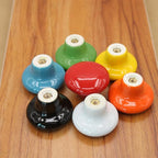 HUAMULAN 15PCS White Glossy Ceramic Knobs Button Round Mushroom Cabinet Dresser Vintage Pulls Door Handles Cupboard Wardrobe Drawer, Dia. 1.5 inch 38mm