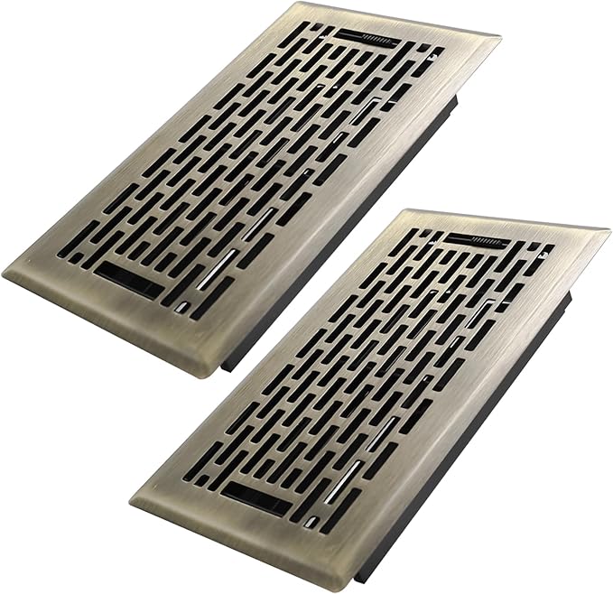 4x8 Inches 2 Pack Heavy Duty Walkable Floor Register - Easy Adjust Air Supply Lever Decorative Floor Vent Covers, Boston Design Vent Covers for Home - Antique Brass