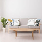 Ambesonne Minimal Throw Pillow Cushion Case Pack of 4, Modern Line Art Woman Portrait with Contemporary Leafy Geometric Details, Modern Accent Double-Sided Digital Printing, 18", Baby Blue Taupe Amber