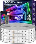300ft Outdoor LED Strip Lights Waterproof,IP68 Outside Led Light Strips Waterproof with Bluetooth App Remote Control,Music Sync RGB Exterior Led Rope Lights,for Balcony,Deck,Roof,Garden,Pool (300FT)