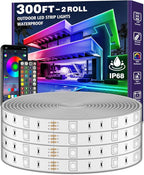 300ft Outdoor LED Strip Lights Waterproof,IP68 Outside Led Light Strips Waterproof with Bluetooth App Remote Control,Music Sync RGB Exterior Led Rope Lights,for Balcony,Deck,Roof,Garden,Pool (300FT)