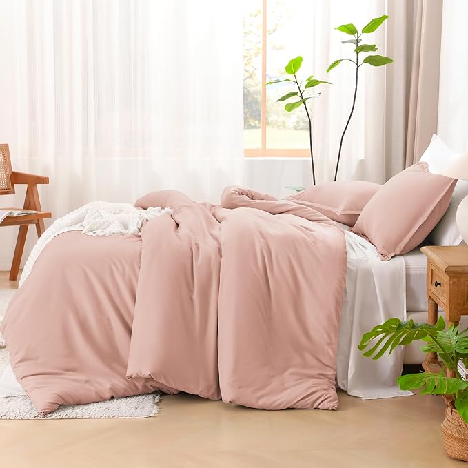 Litanika Comforters Blush Oversized King Size, 3 Pieces Lightweight Solid Bedding Set & Collections, All Season Fluffy Bed Set (120x98In Comforter & 2 Pillowcases)