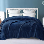 Exclusivo Mezcla Fleece King Size Blanket for Bed, 90x104 Inches Soft Cozy Jacquard Flannel Blankets, Lightweight Fuzzy Plush Warm for Winter, Navy Blue