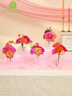 Alecono Artificial Flowers, Orange and Hot Pink Silk Fake Flowers for DIY Wedding Bouquets, Cake Flowers for Table Centerpieces Party Home Decorations
