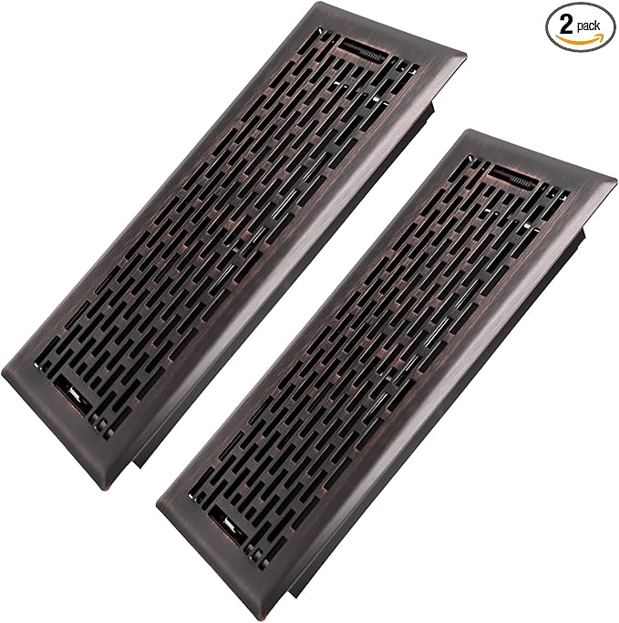4x12 Inches 2 Pack Heavy Duty Walkable Floor Register - Easy Adjust Air Supply Lever Decorative Floor Vent Covers - Boston Design Vent Covers for Home - Oil Rubbed Bronze