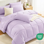 CozyLux Queen Comforter Set Lavender, 7 Pieces Bed in a Bag, Light Purple Comforter Queen Size, All Season Bedding Sets with Stitch Quilted Comforter, Flat Sheet, Fitted Sheet, Pillowcases