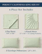 LANE LINEN Bedsheets California King Size Bed - 4Pc 100% Organic Cotton Cal King Bed Sheet Set, Soft Cooling Sheets, 15" Deep Pocket Cal King Sheets, Oeko Tex Certified - Mineral